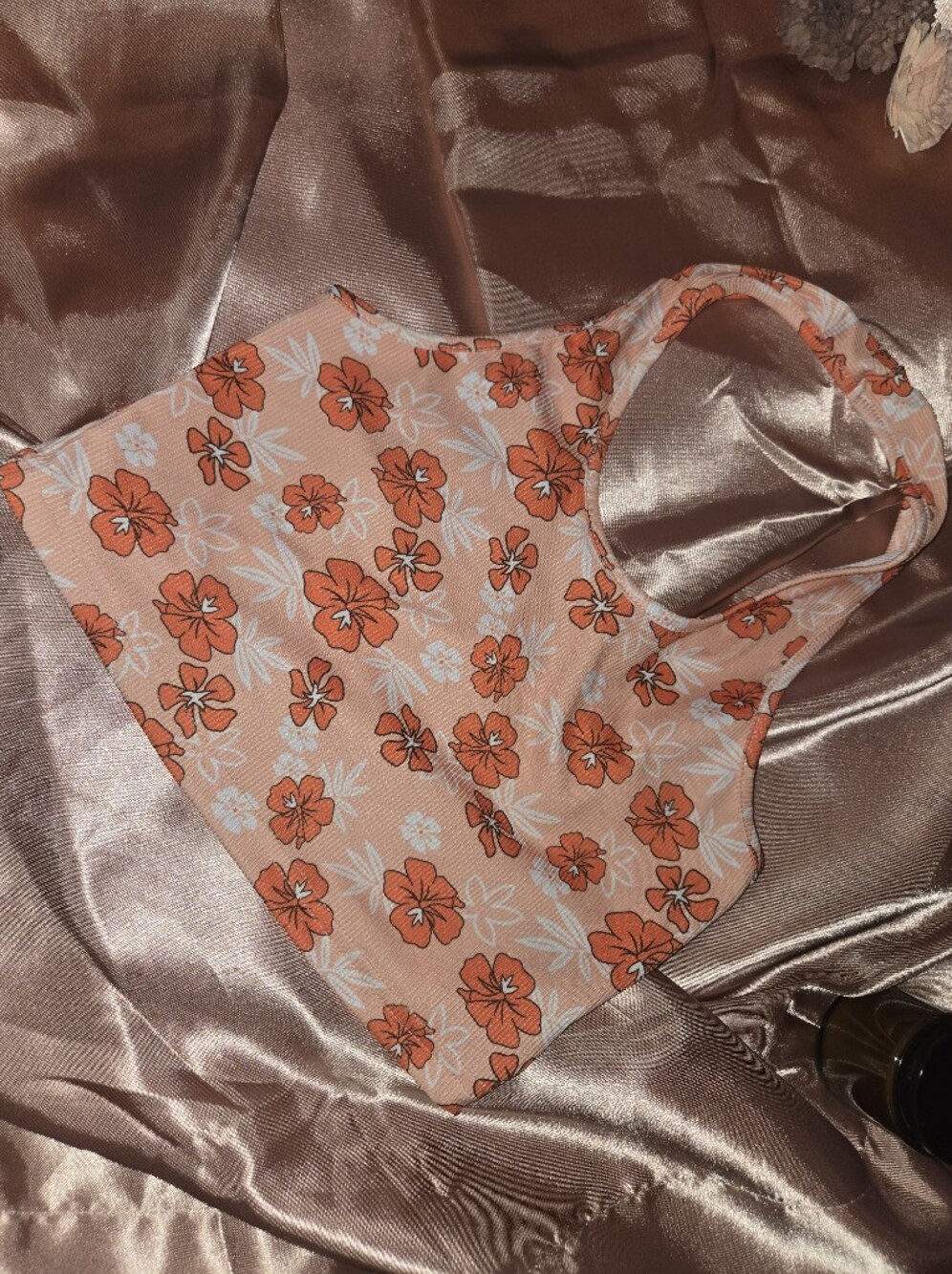 Peach Floral Stretch Tank Bodysuit